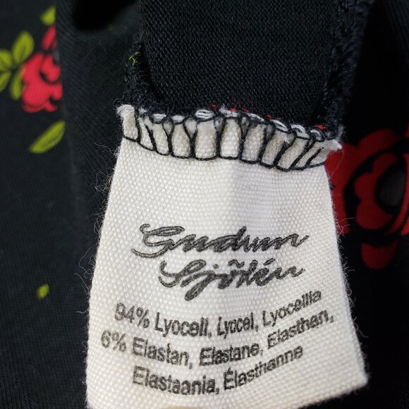 Gudrun Sjoden Dress Jersey Turtleneck Long Sleeve Floral Rose Print Black Size S - Picture 6 of 11